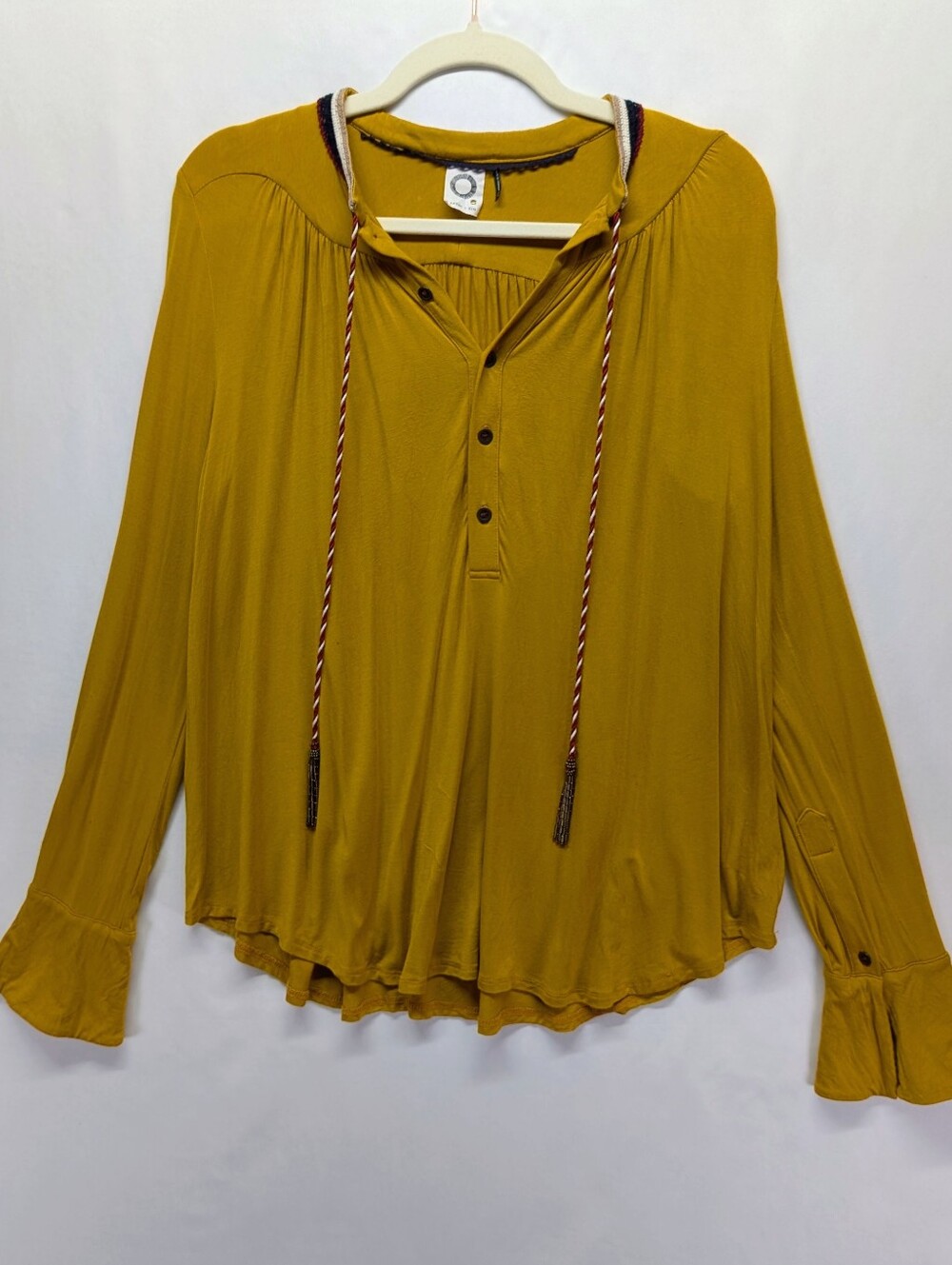 275-Anthropologie‎ Mustard Long-Sleeve Henley Tunic Top - Unbranded